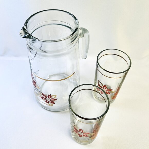 Cerve Devalbor Italy Vintage Glass Juice Pitcher Glasses Rose Pink Floral - Picture 3 of 11